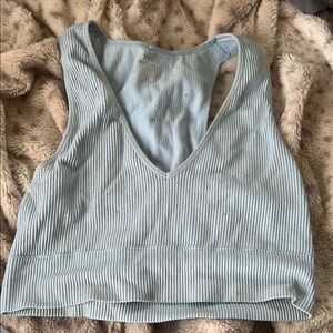 Garage Blue Ribbed Backless Crop Tank Top